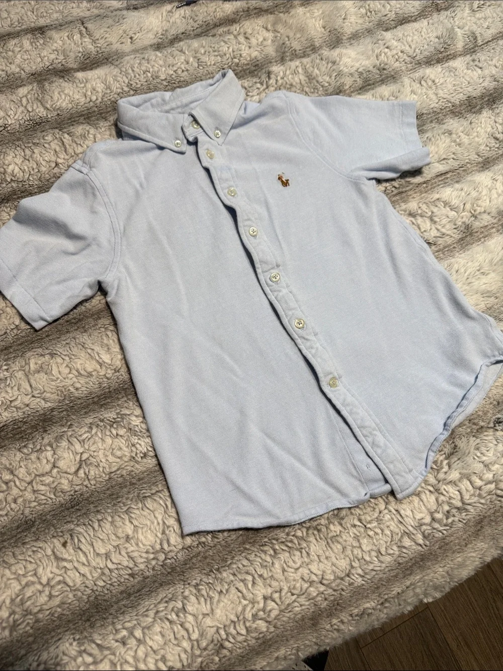 Ralph Lauren Light Blue Short-Sleeve Button-Down Oxford Shirt - Kids